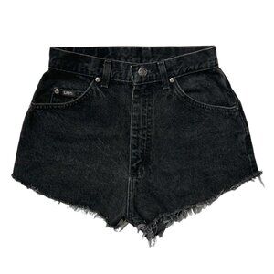 90s Vintage Highwaisted Cutoff Jean Shorts Black Denim Faded Frayed.